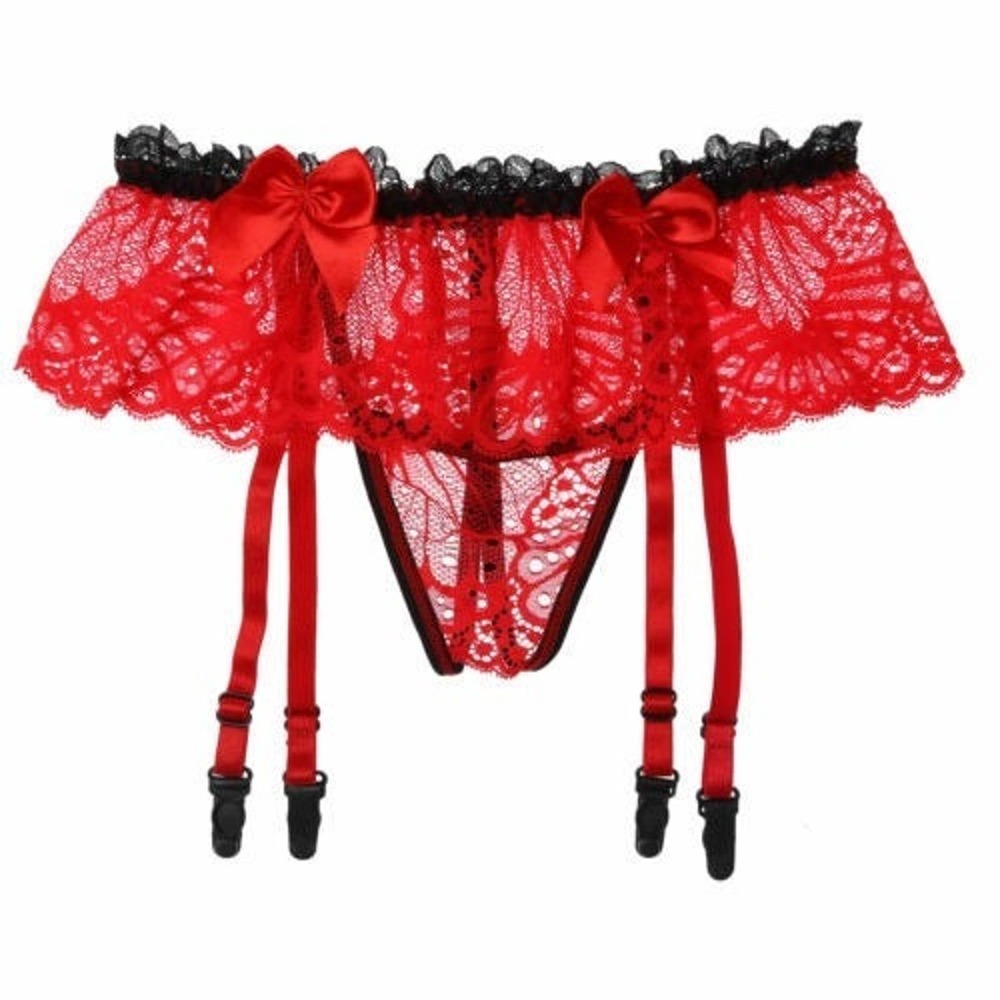 Men's Lingerie Skirted Lace Sexy Thongs w/Bowknot, Crotchless T-Back free size
